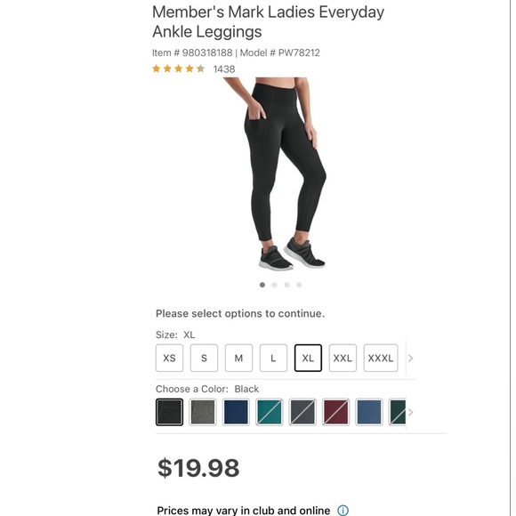 Member's Mark Everyday 7/8 Ankle Leggings: Black - Size XL - Picture 6 of 6